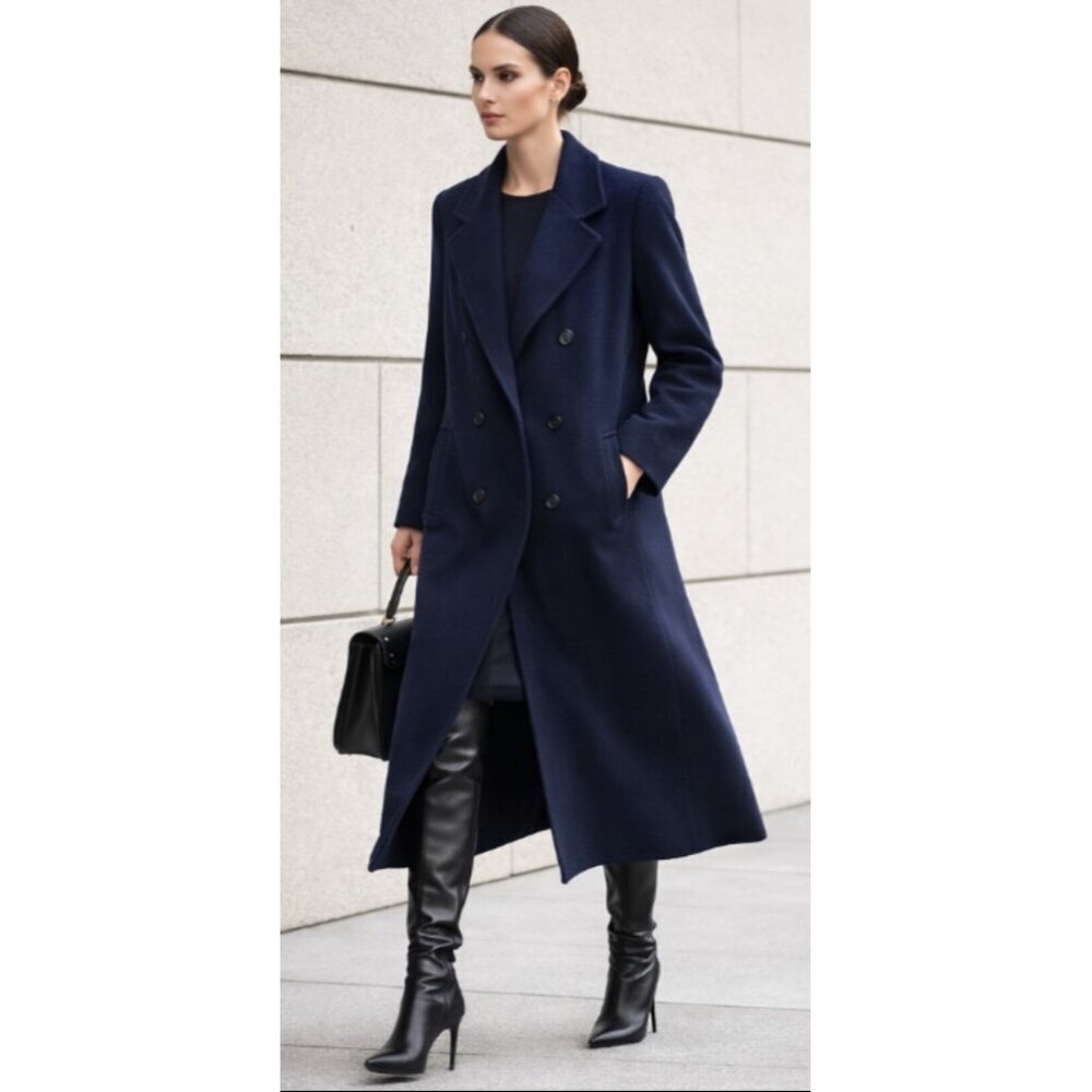 Forecaster of Boston Wool Coat Women Size 6 Navy Long Peacoat Double Breasted - Picture 1 of 16